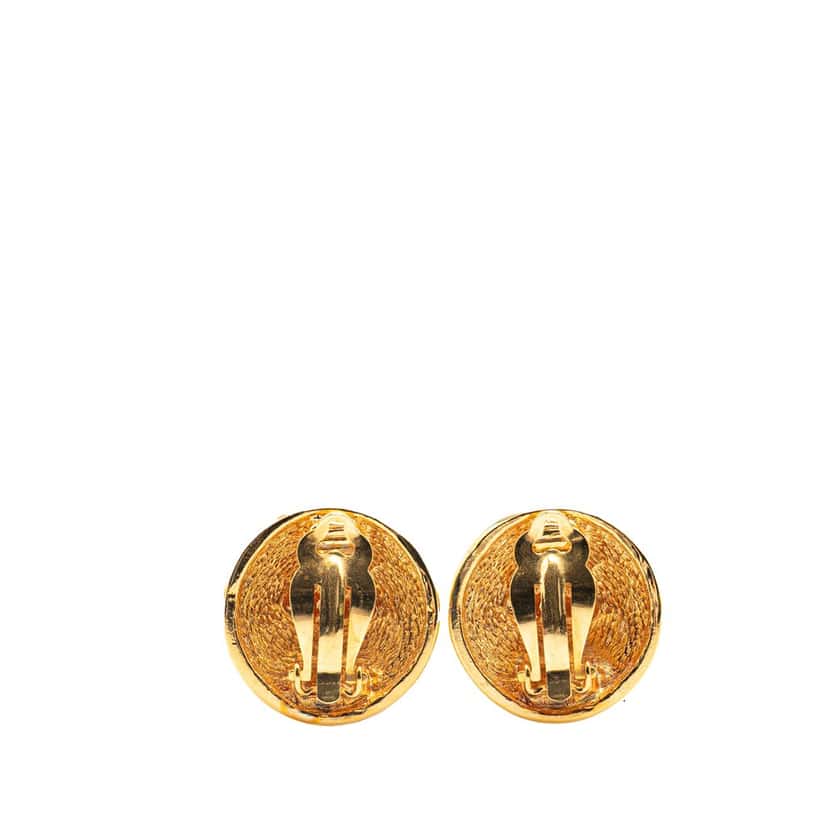 Chanel Gold Plated CC Quilted Round Clip on Earrings Gold Metal Good condition - Back View