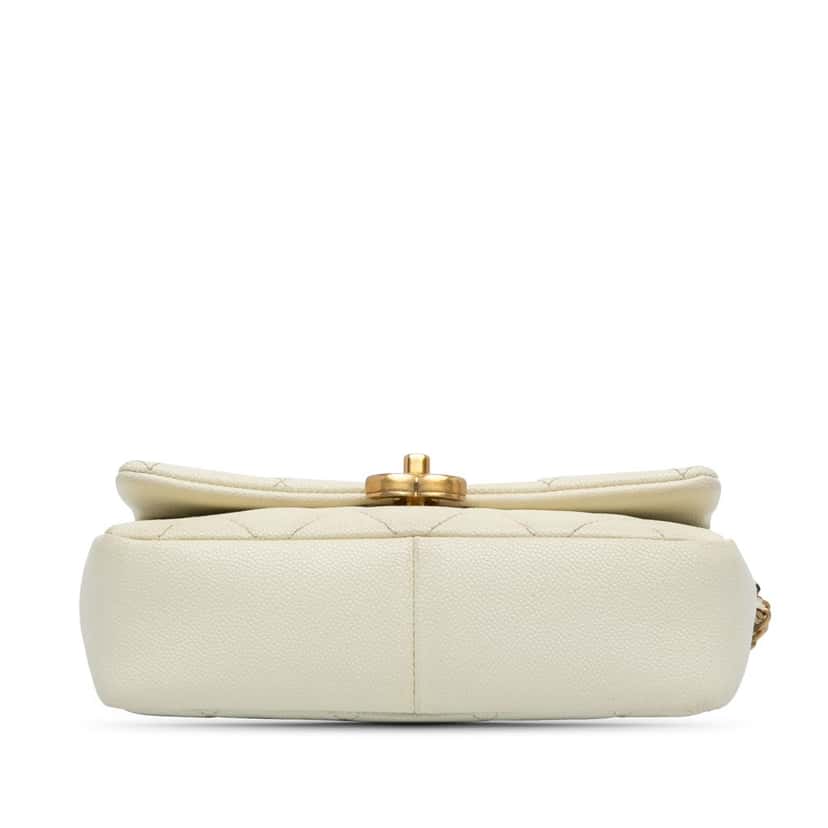 Chanel Small Quilted Caviar Chain Melody Flap White Leather Very good condition - Inside View
