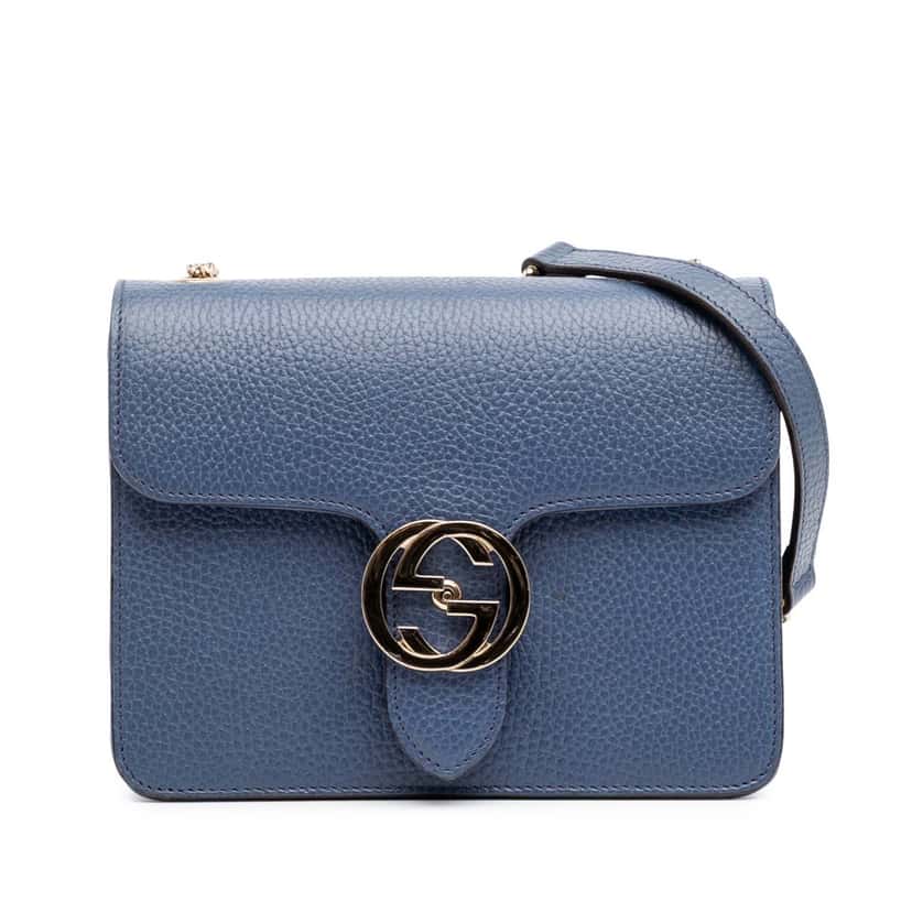 Gucci Small Dollar Calfskin Interlocking G Crossbody Blue Leather Good condition - Front View