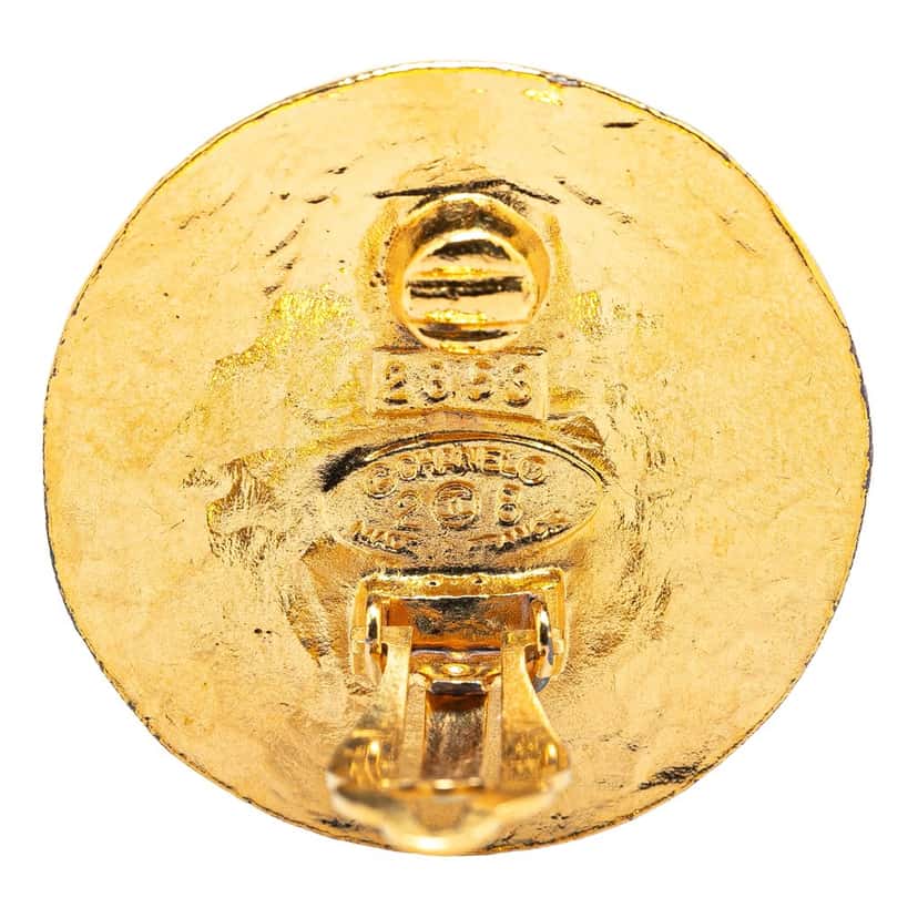Chanel Gold Plated CC Round Clip on Earrings Gold Metal Good condition - Inside View