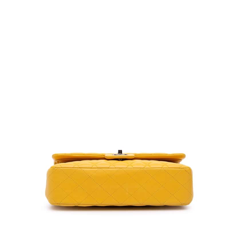 Chanel Medium Classic Lambskin Double Flap Yellow Leather Good condition - Inside View
