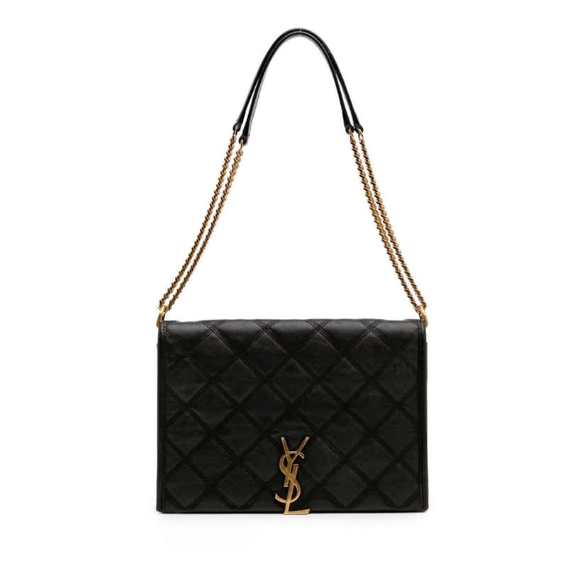 Saint Laurent Mini Quilted Lambskin Becky Chain Shoulder Bag Black Leather Good condition - Front View
