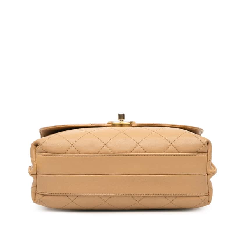 Chanel Quilted Lambskin CC Logo Bar Shoulder Bag Brown Leather Good condition - Inside View