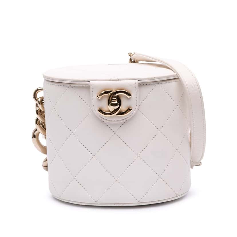 Chanel CC Lambskin Elegant Chain Vanity Case White Leather Good condition - Front View