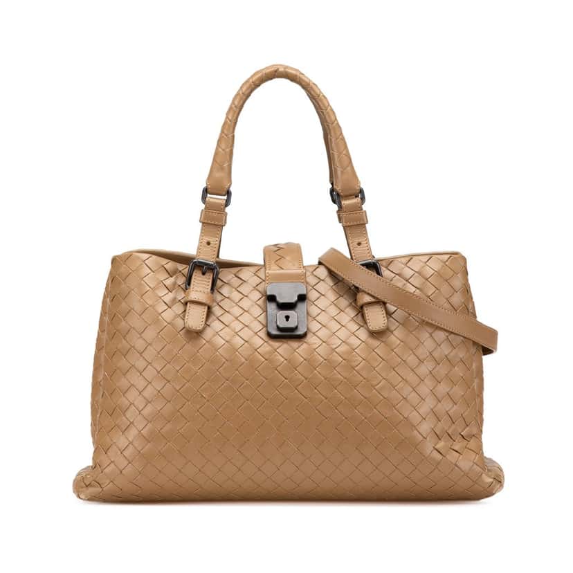 Bottega Veneta Small Nappa Intrecciato Roma Satchel Brown Leather Good condition - Front View