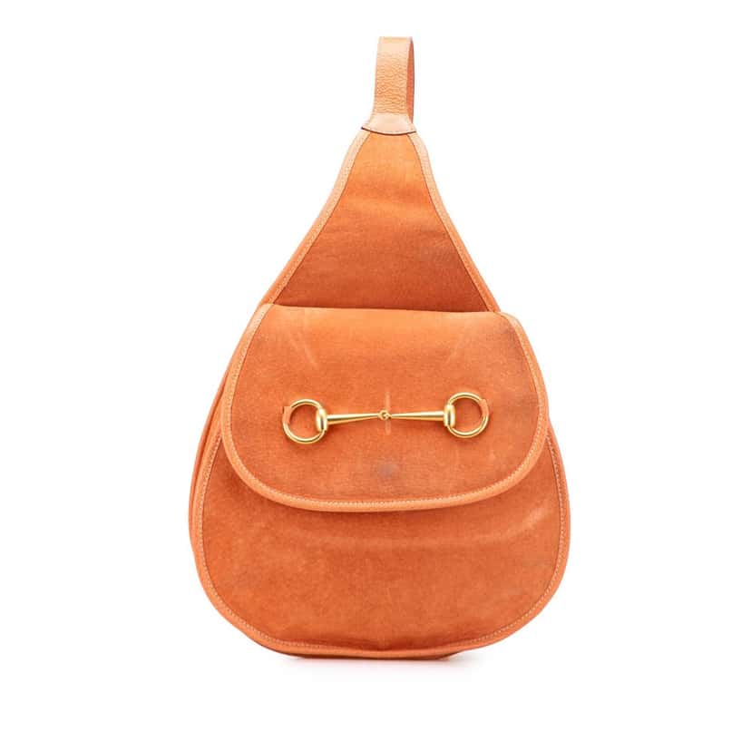 Gucci Suede Horsebit Sling Bag Orange Leather Good condition - Front View