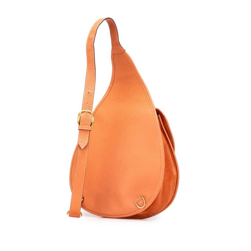 Gucci Suede Horsebit Sling Bag Orange Leather Good condition - Back View