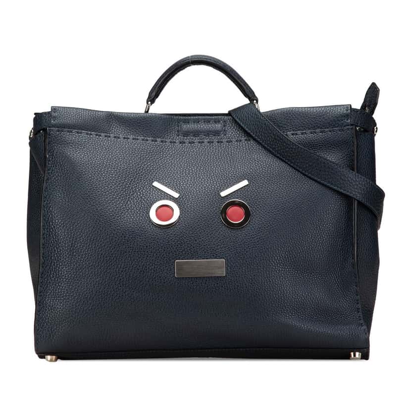 Fendi Large Leather Peekaboo Iconic Essential Faces Satchel Blue Leather Good condition - Front View