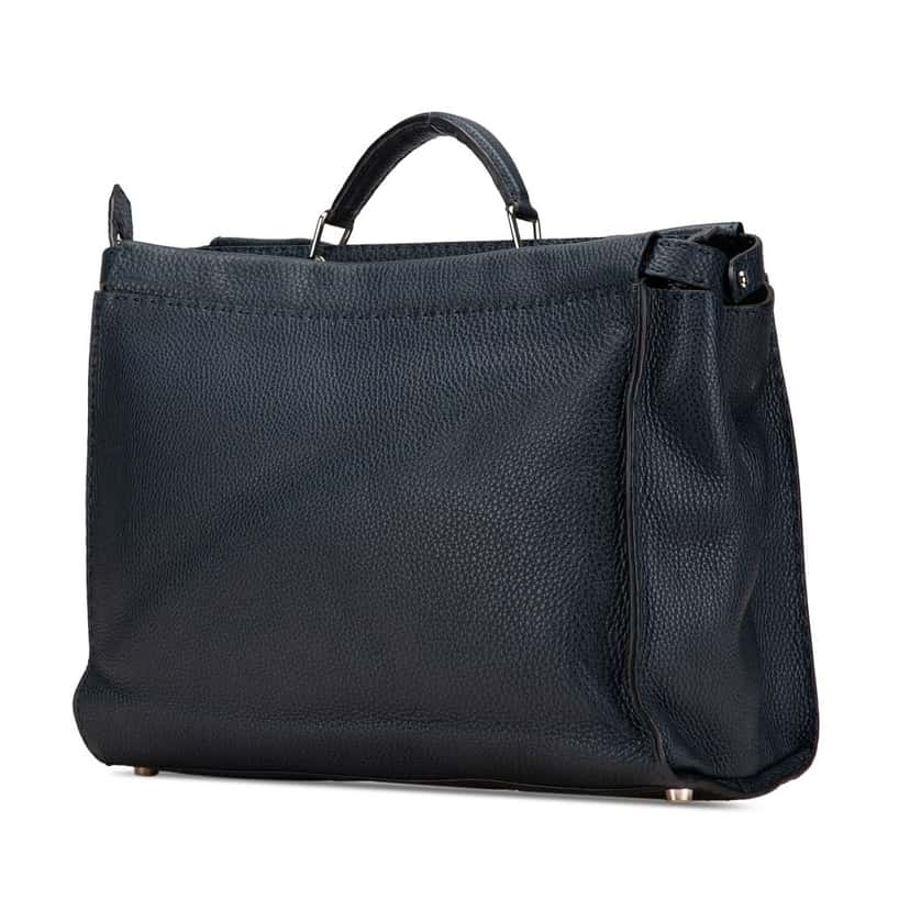 Fendi Large Leather Peekaboo Iconic Essential Faces Satchel Blue Leather Good condition - Back View