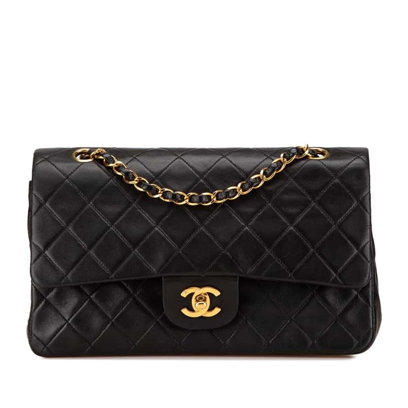 Chanel Medium Classic Lambskin Double Flap Black Leather Good condition - Front View