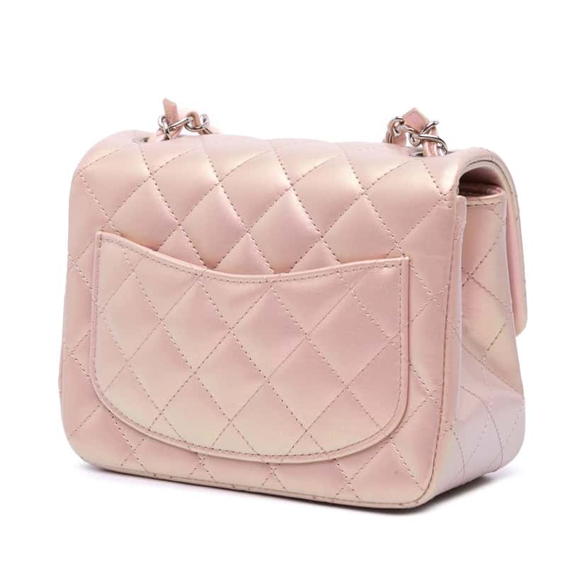 Chanel Mini Square Classic Iridescent Calfskin Single Flap Pink Leather Good condition - Back View