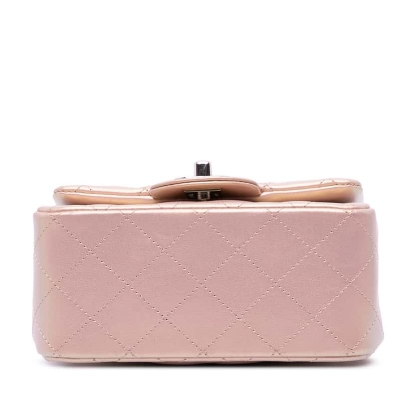Chanel Mini Square Classic Iridescent Calfskin Single Flap Pink Leather Good condition - Inside View