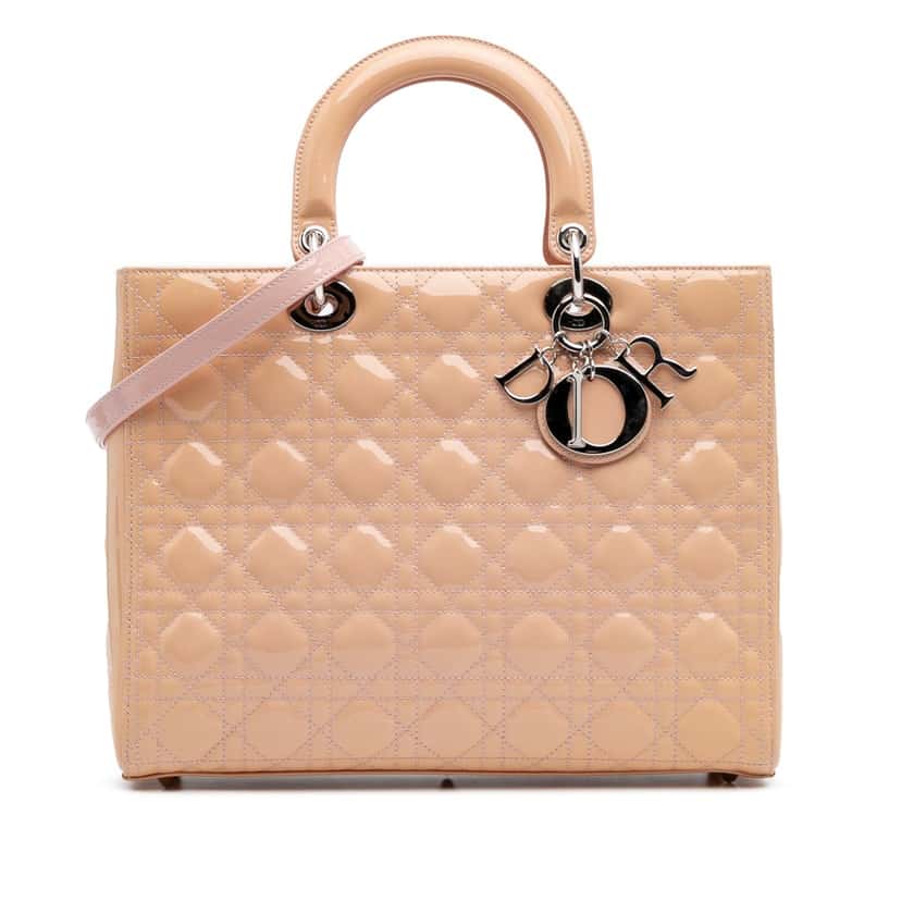Dior Large Patent Cannage Lady Dior Brown Leather Good condition - Front View