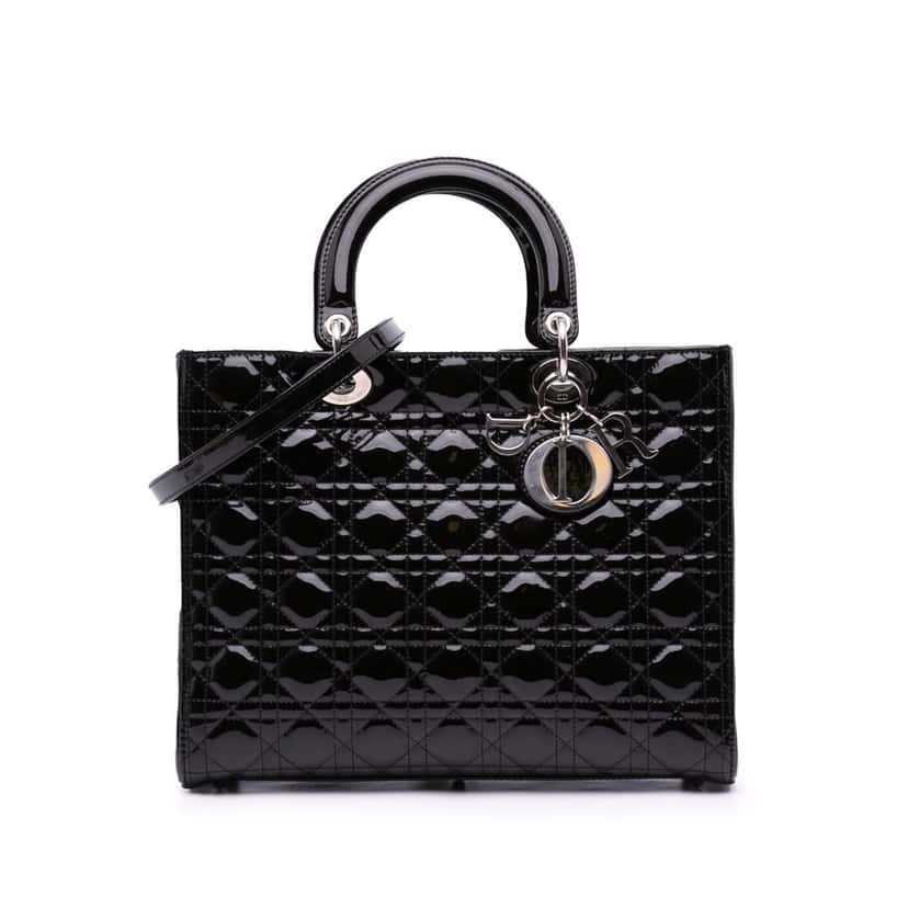 Dior Large Patent Cannage Lady Dior Black Leather Good condition - Front View