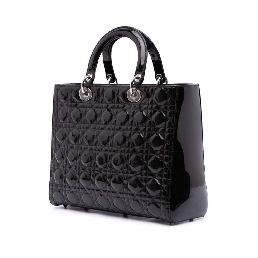 Dior Large Patent Cannage Lady Dior Black Leather Good condition - Back View