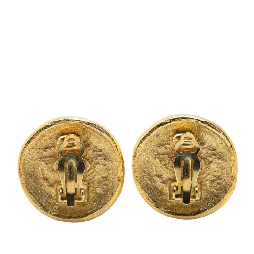 Chanel Gold Plated CC Round Clip on Earrings Gold Metal Good condition - Back View