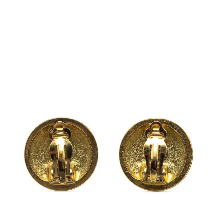 Chanel Gold Plated CC Round Clip on Earrings Gold Metal Good condition - Back View