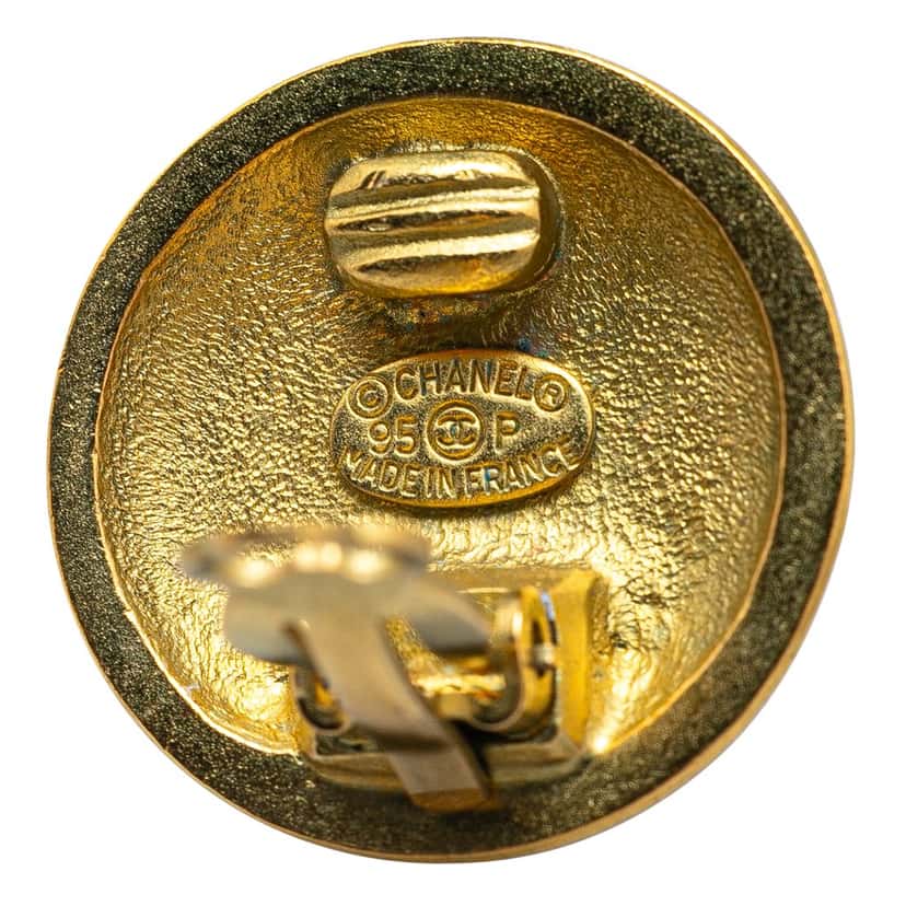 Chanel Gold Plated CC Round Clip on Earrings Gold Metal Good condition - Inside View