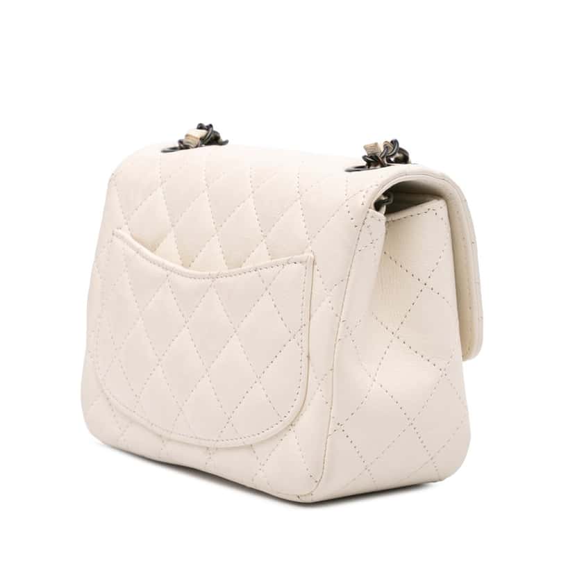Chanel Mini Square Classic Crumpled Calfskin Single Flap White Leather Very good condition - Back View