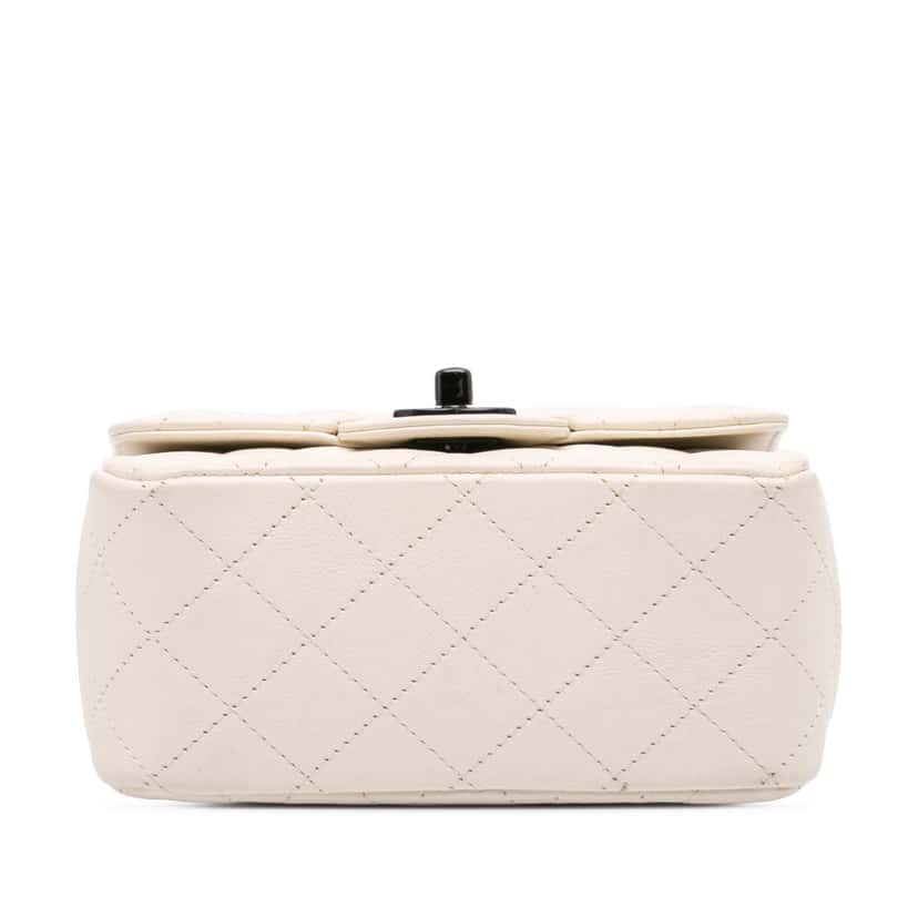 Chanel Mini Square Classic Crumpled Calfskin Single Flap White Leather Very good condition - Inside View