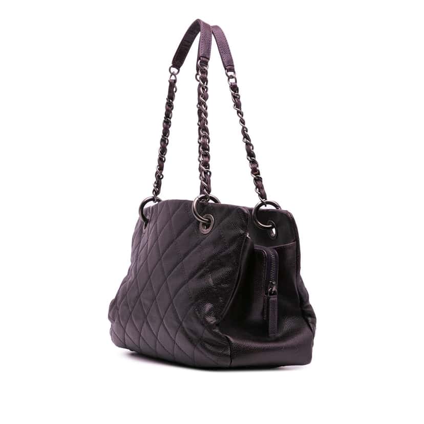Chanel Small Quilted Iridescent Caviar Chic Shopping Tote Purple Leather Good condition - Back View