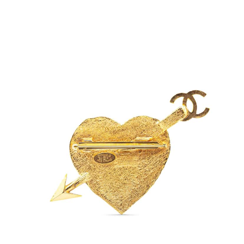 Chanel Gold Plated CC Arrow and Heart Brooch Gold Metal Good condition - Back View