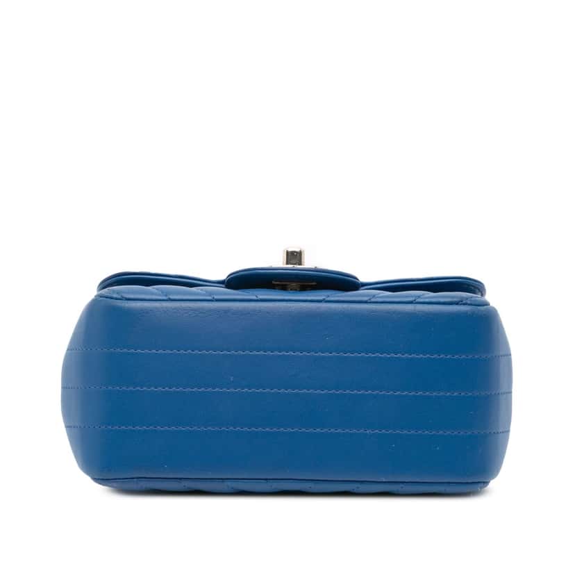 Chanel Mini Square Classic Chevron Lambskin Single Flap Blue Leather Good condition - Inside View