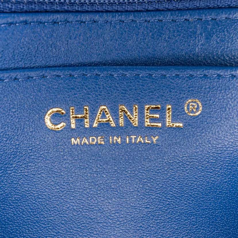 Chanel Mini Square Classic Chevron Lambskin Single Flap Blue Leather Good condition - Box View