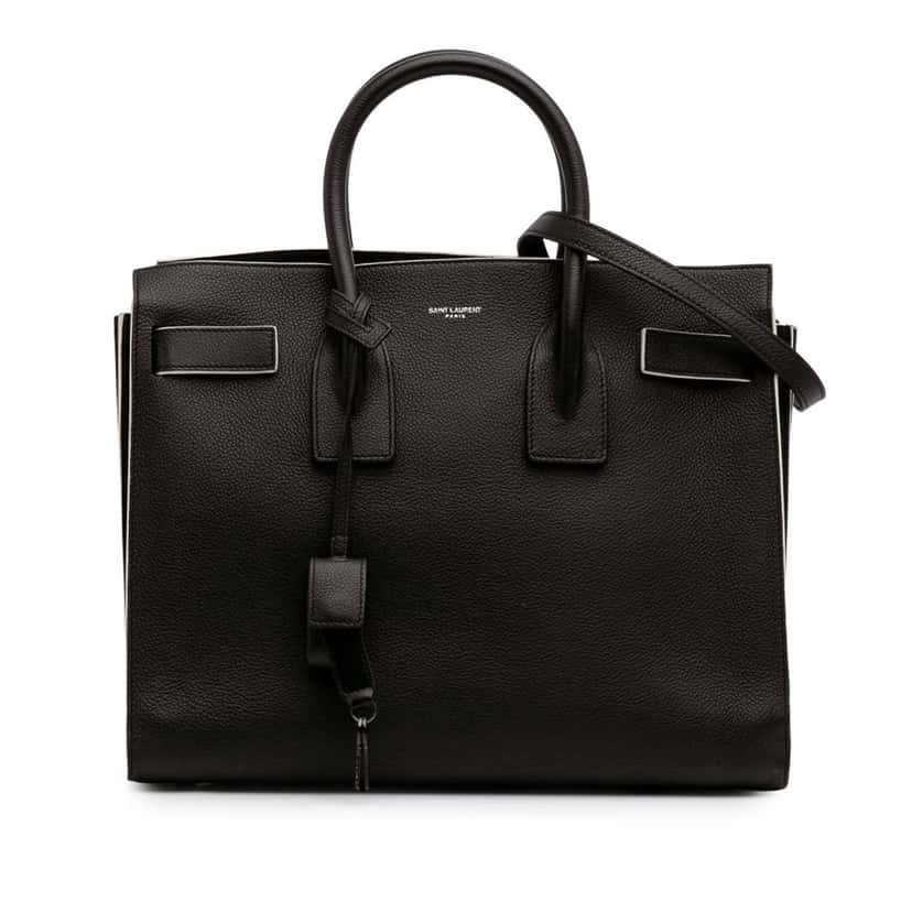 Saint Laurent Small Grained Calfskin Topstitch Sac De Jour Satchel Black Leather Good condition - Front View