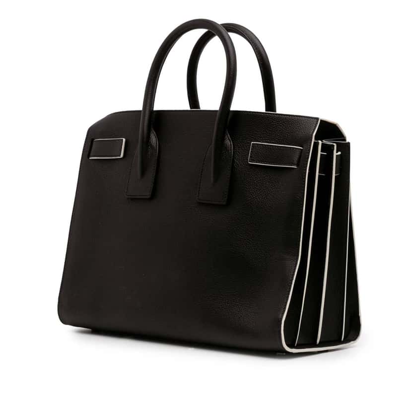 Saint Laurent Small Grained Calfskin Topstitch Sac De Jour Satchel Black Leather Good condition - Back View