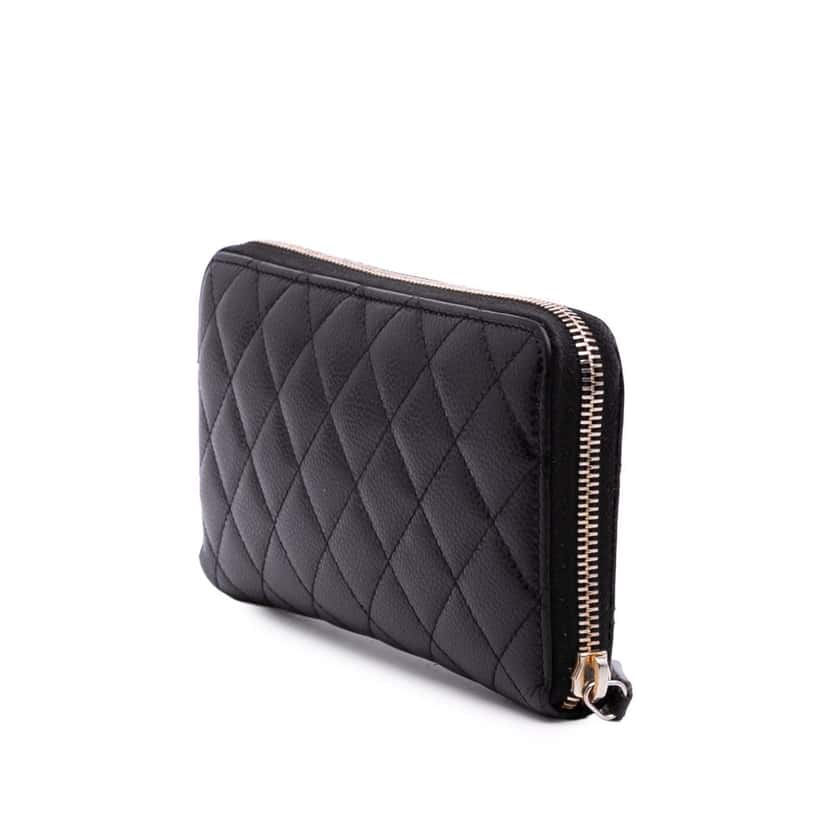 Chanel CC Quilted Caviar Zip Around Long Wallet Black Leather Good condition - Back View