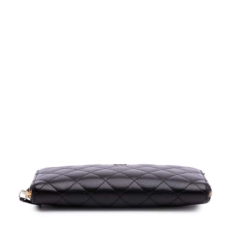 Chanel CC Quilted Caviar Zip Around Long Wallet Black Leather Good condition - Inside View