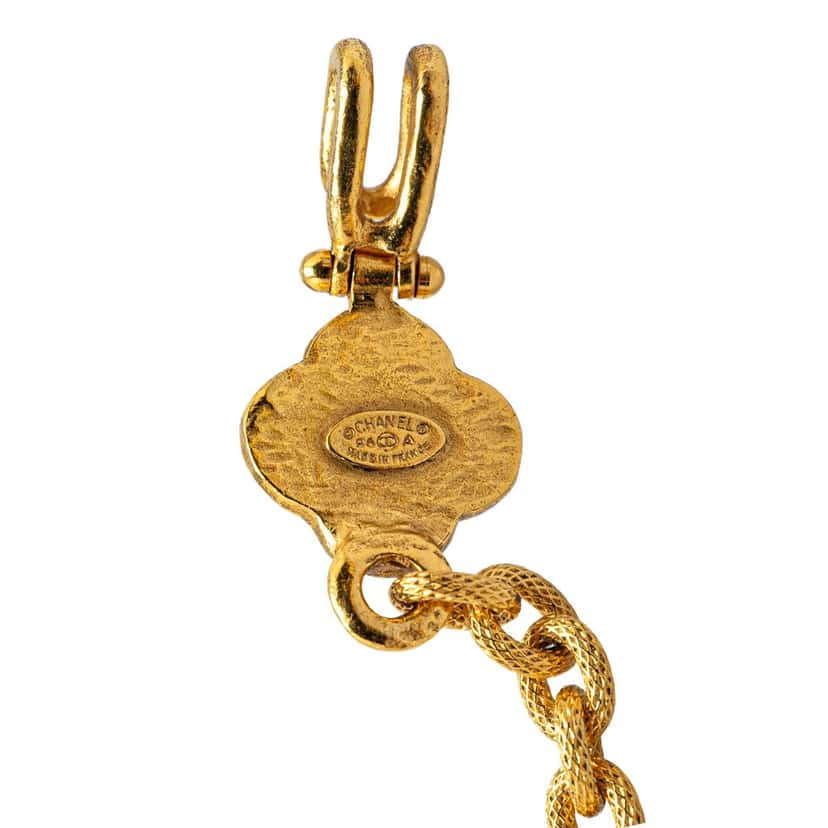 Chanel Gold Plated CC Clover Pendant Necklace Gold Metal Good condition - Back View