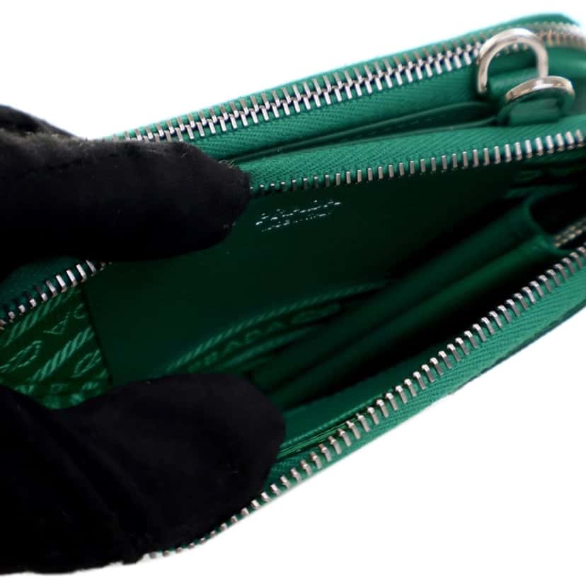 Prada Mini Saffiano Lux Double Triangle Satchel Green Leather Good condition - Model View
