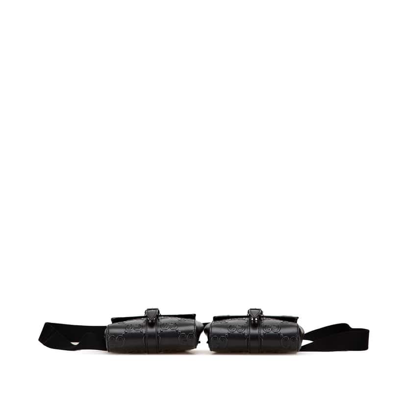 Gucci GG Embossed Perforated Double Belt Bag Black Leather Very good condition - Inside View