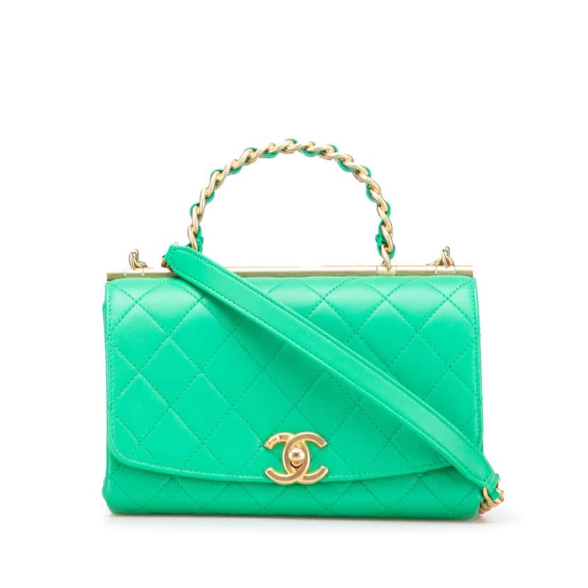 Chanel Small Quilted Lambskin La Parisienne Flap Green Leather Good condition - Front View