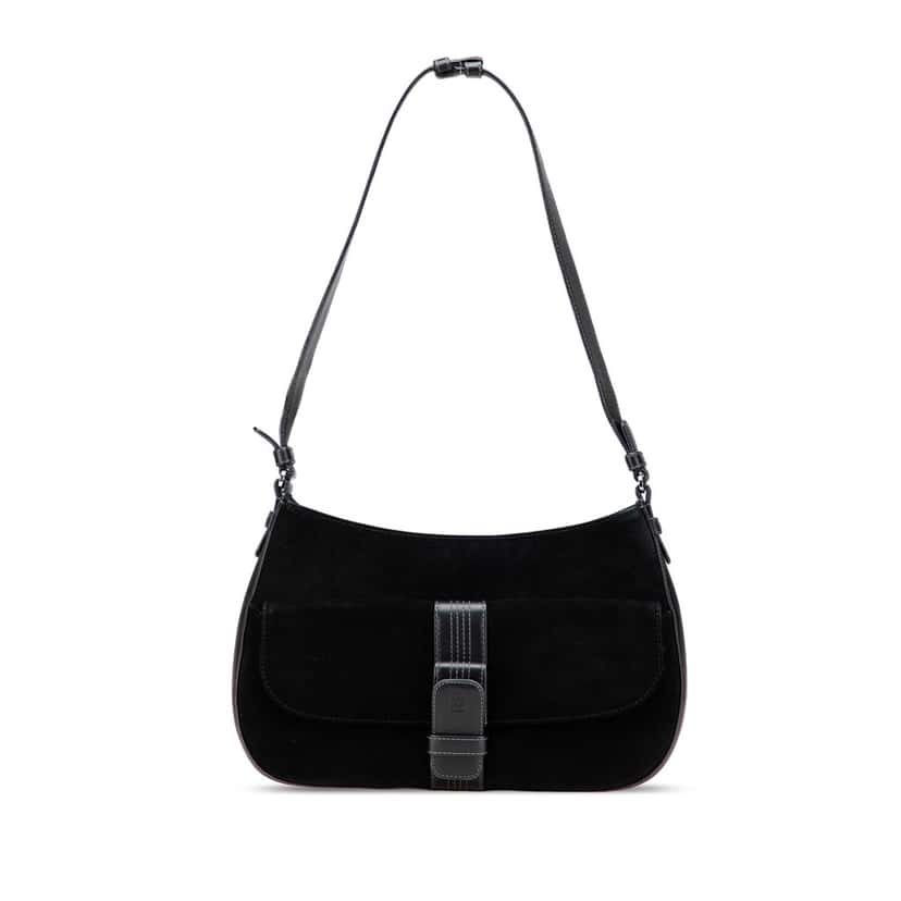 Loewe Suede Shoulder Bag Black Leather Good condition - Front View