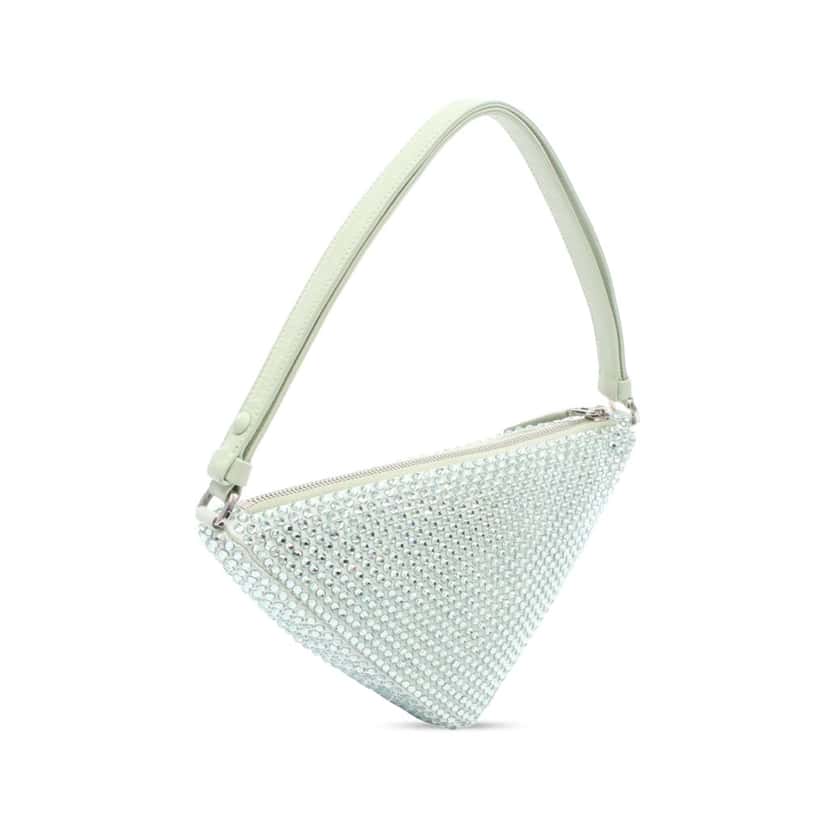 Prada Satin Crystal Embellished Triangle Pouch Green Satin Good condition - Back View