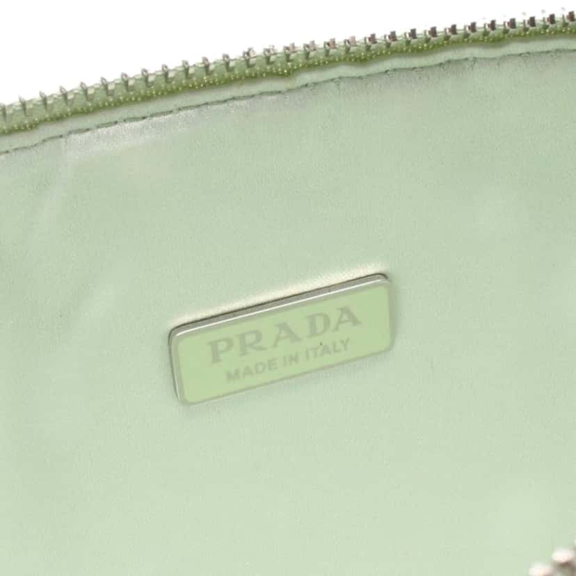 Prada Satin Crystal Embellished Triangle Pouch Green Satin Good condition - Model View