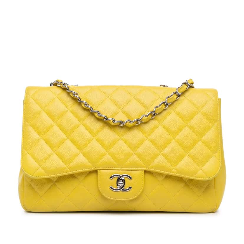 Chanel Jumbo Classic Caviar Single Flap Yellow Leather Good condition - Front View