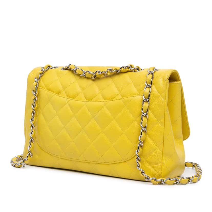 Chanel Jumbo Classic Caviar Single Flap Yellow Leather Good condition - Back View