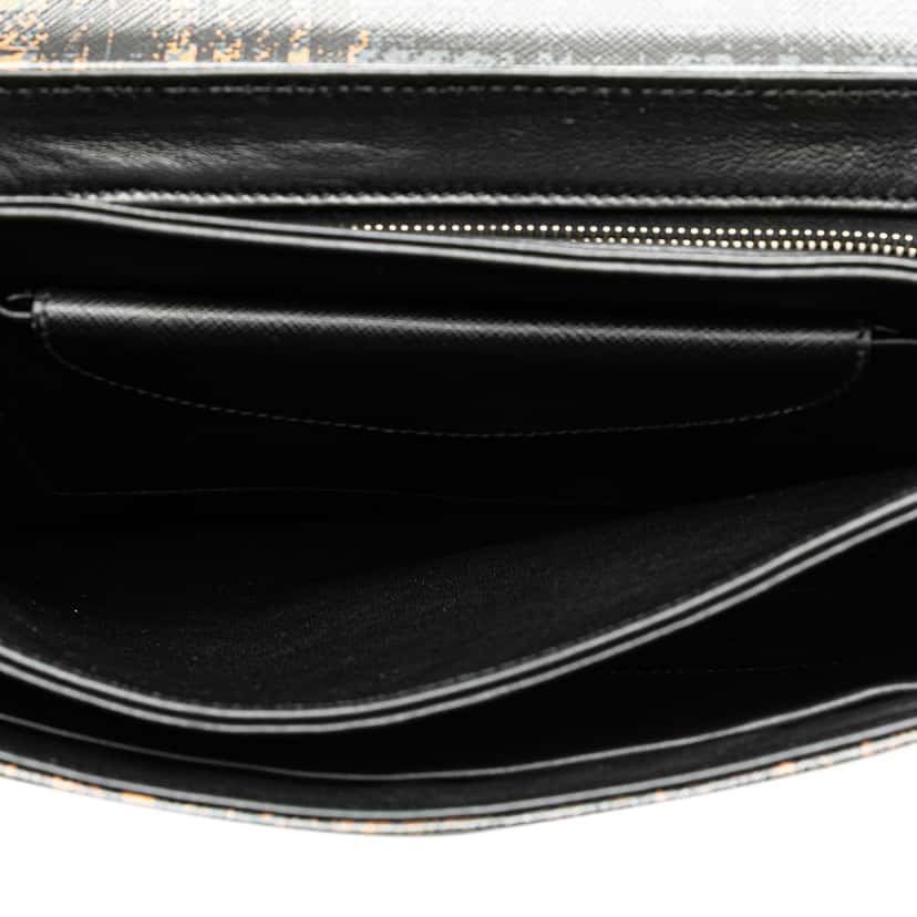 Prada Saffiano Tartan Print Top Handle Bag Brown Leather Good condition - Model View