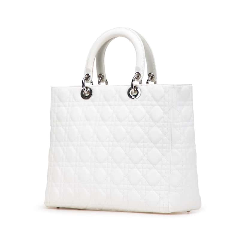 Dior Large Lambskin Cannage Lady Dior White Leather Good condition - Back View