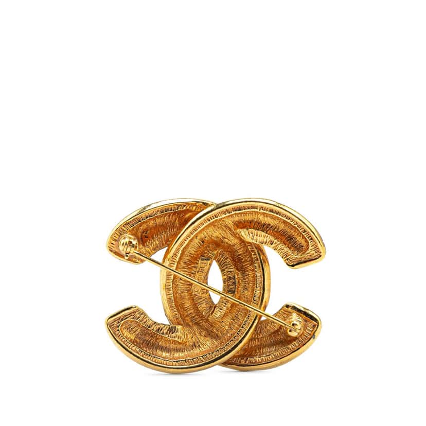 Chanel Gold Plated CC Quilted Brooch Gold Metal Good condition - Back View