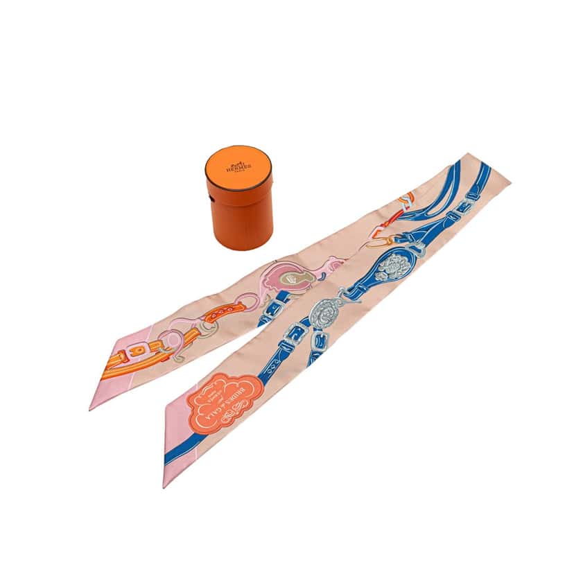 Hermès Brides De Gala Twilly Silk Scarf Pink Silk Very good condition - Box View