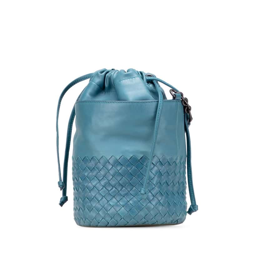 Bottega Veneta Nappa Intrecciato Bucket Blue Leather Good condition - Back View