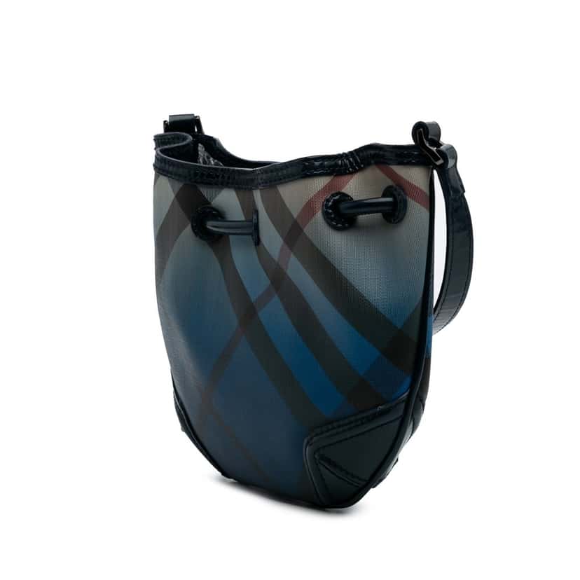 Burberry Supernova Check Coated Canvas Gradient Drawstring Crossbody Blue Canvas Fair condition - Back View