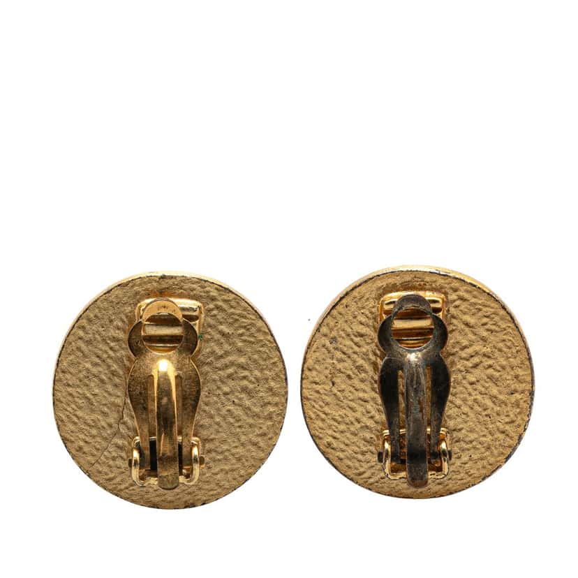 Chanel CC Gold Plated Enamel Button Clip on Earrings Gold Metal Good condition - Back View