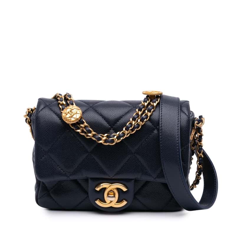 Chanel Mini Caviar Twist Your Buttons Flap Blue Leather Good condition - Front View