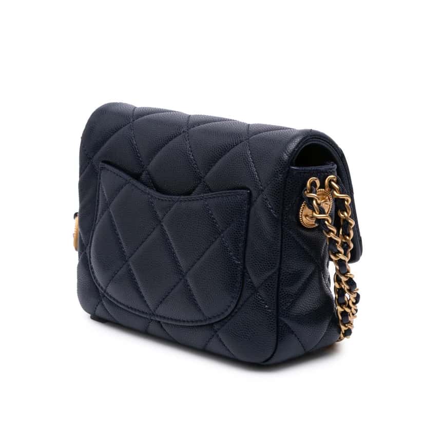 Chanel Mini Caviar Twist Your Buttons Flap Blue Leather Good condition - Back View